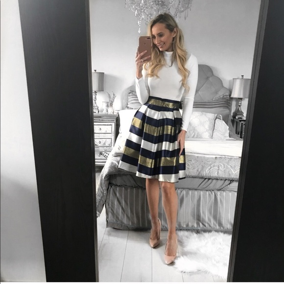 High Waist Pleated Striped Skirt - Picture 3 of 8